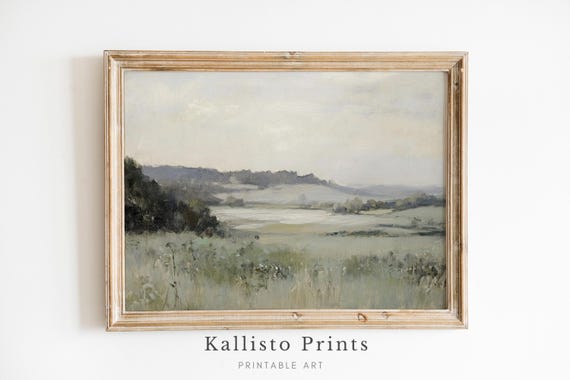 Rolling Hills With Tranquil Lake Landscape Print Peaceful Wall Art Rustic Farmhouse Decor Download813