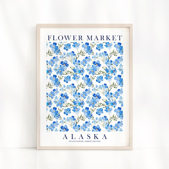 Flower Market Alaska Forget Me Not Blue Watercolor Floral Poster