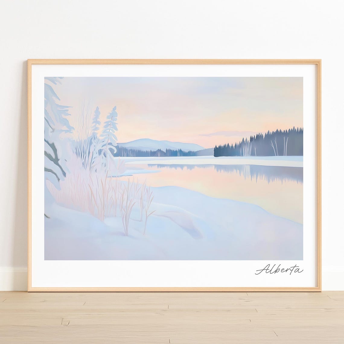 Alberta Frozen Winter Lake Forest Soft Pastel Scenery Poster
