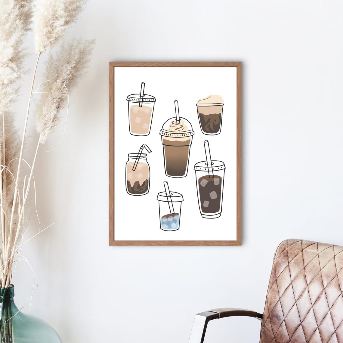Hand Drawn Iced Coffee Drinks Line Art Minimal Kitchen Poster - Image 2