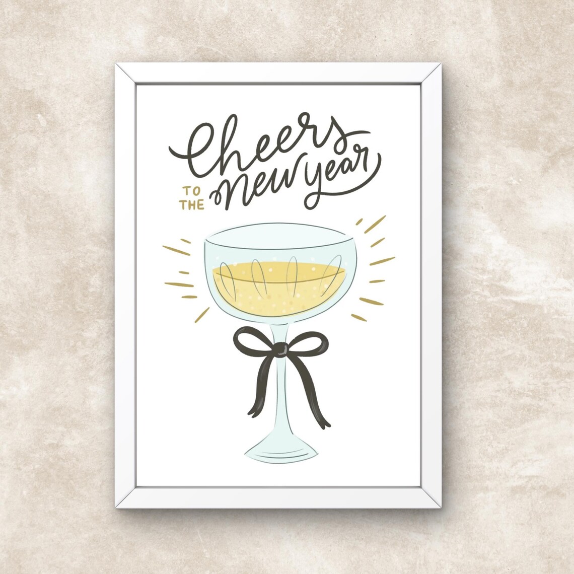 Cheers To The New Year Champagne Coupe Hand Lettered Art Print - Image 2