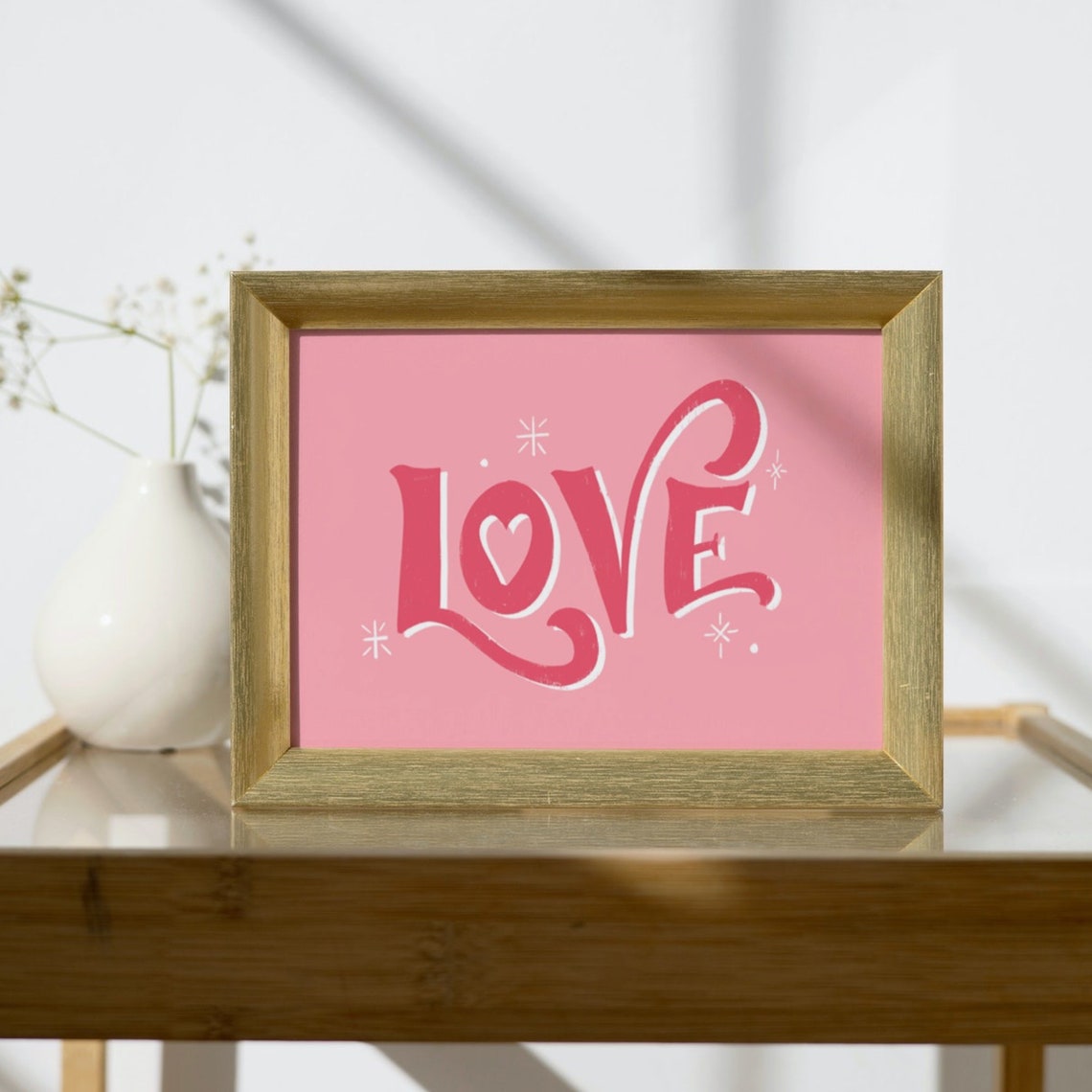 Bold LOVE Pink Hand Lettered Romantic Valentine Decor Sign Poster