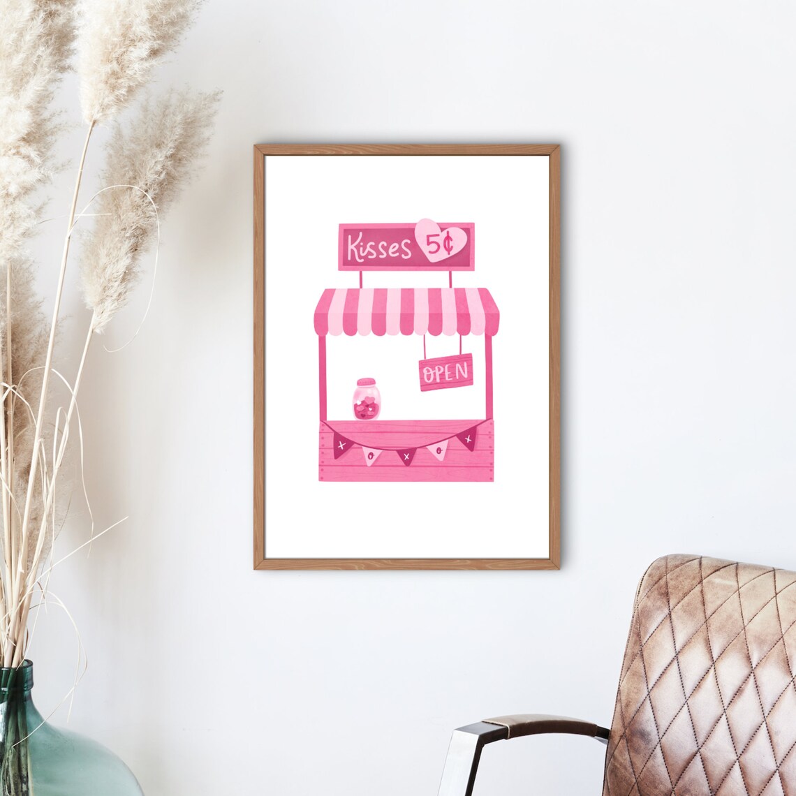 Kisses 5 Cents Kissing Booth Open Sign Pink Valentine Poster - Image 3