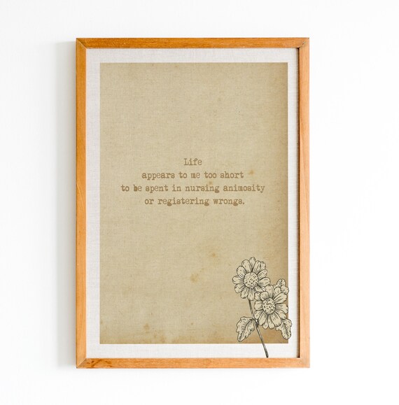 Jane Eyre Life Too Short For Animosity Quote Art Vintage Paper Poster