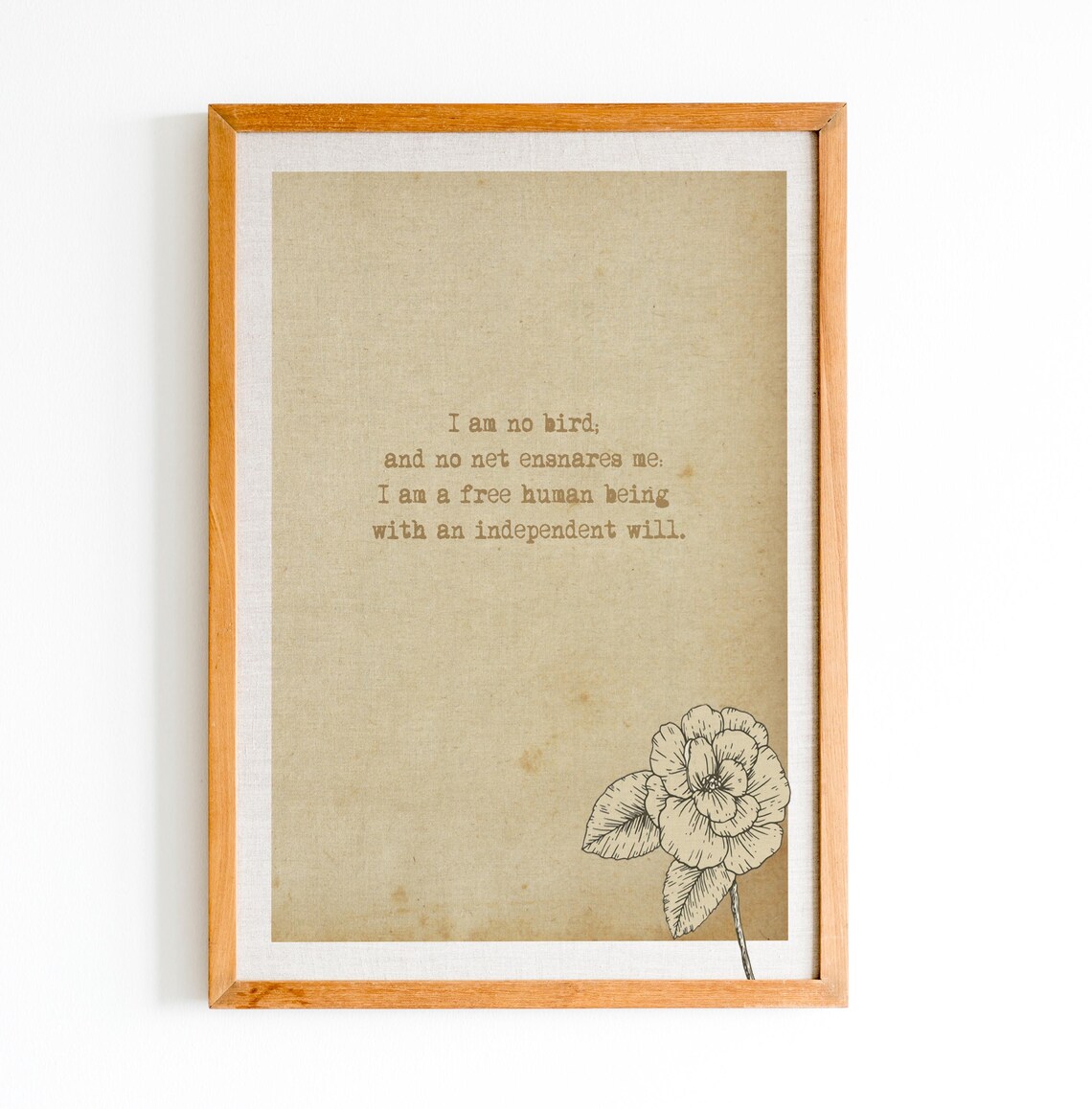 Jane Eyre I Am No Bird Free Human Being Quote Art Vintage Paper Poster
