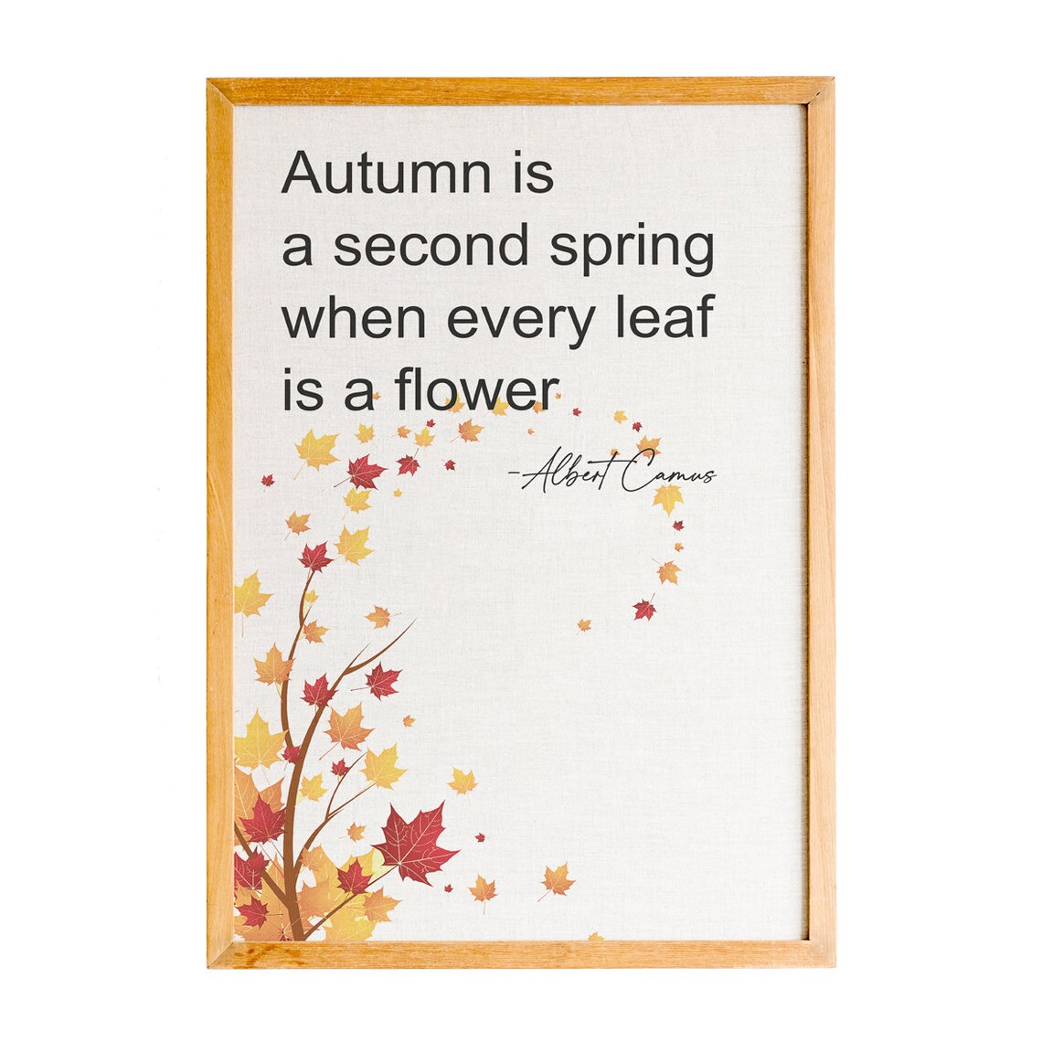 Albert Camus Autumn Is a Second Spring Fall Leaves Watercolor Quote Poster