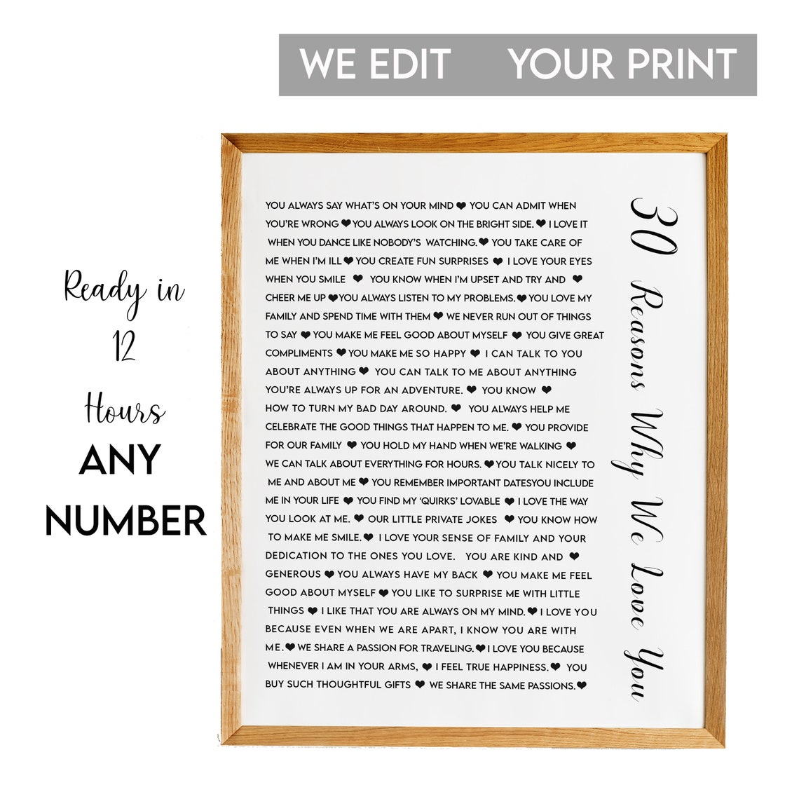 30 Reasons Why We Love You Vertical Script Minimalist Love Poster