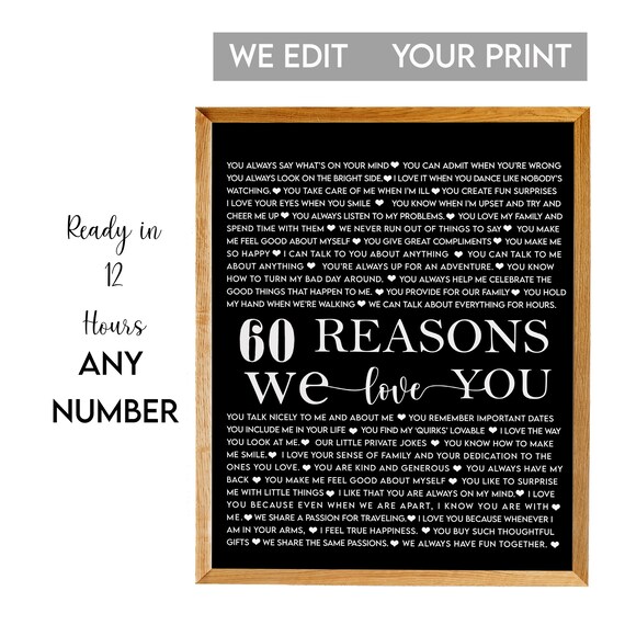 60 Reasons Why We Love You Black Chalkboard 60th Birthday Poster