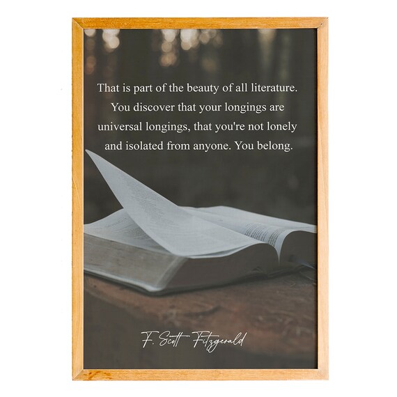 F Scott Fitzgerald The Beauty Of All Literature Book Quote Wall Art Printed Poster Minimalist Design Classic Gift Book Lovers Art