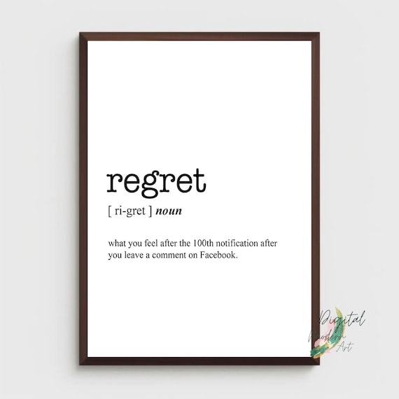 A4 Word Definition Print Regret Secret Wall Decor Humorous Quirky Art Print Urban Dictionary