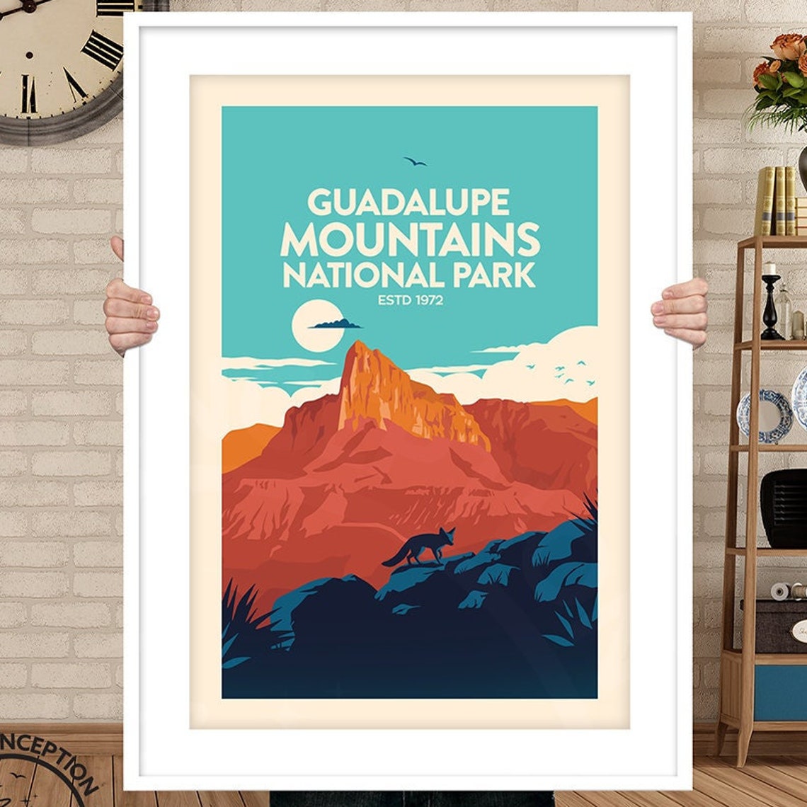 Guadalupe Mountains National Park Texas Peak Fox Vintage Travel Poster