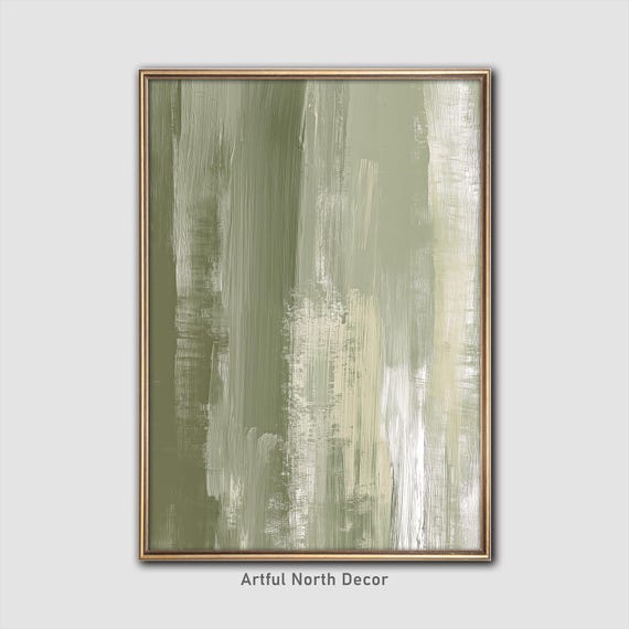 Sage Green Wall Art Abstract Painting Japandi Minimalist