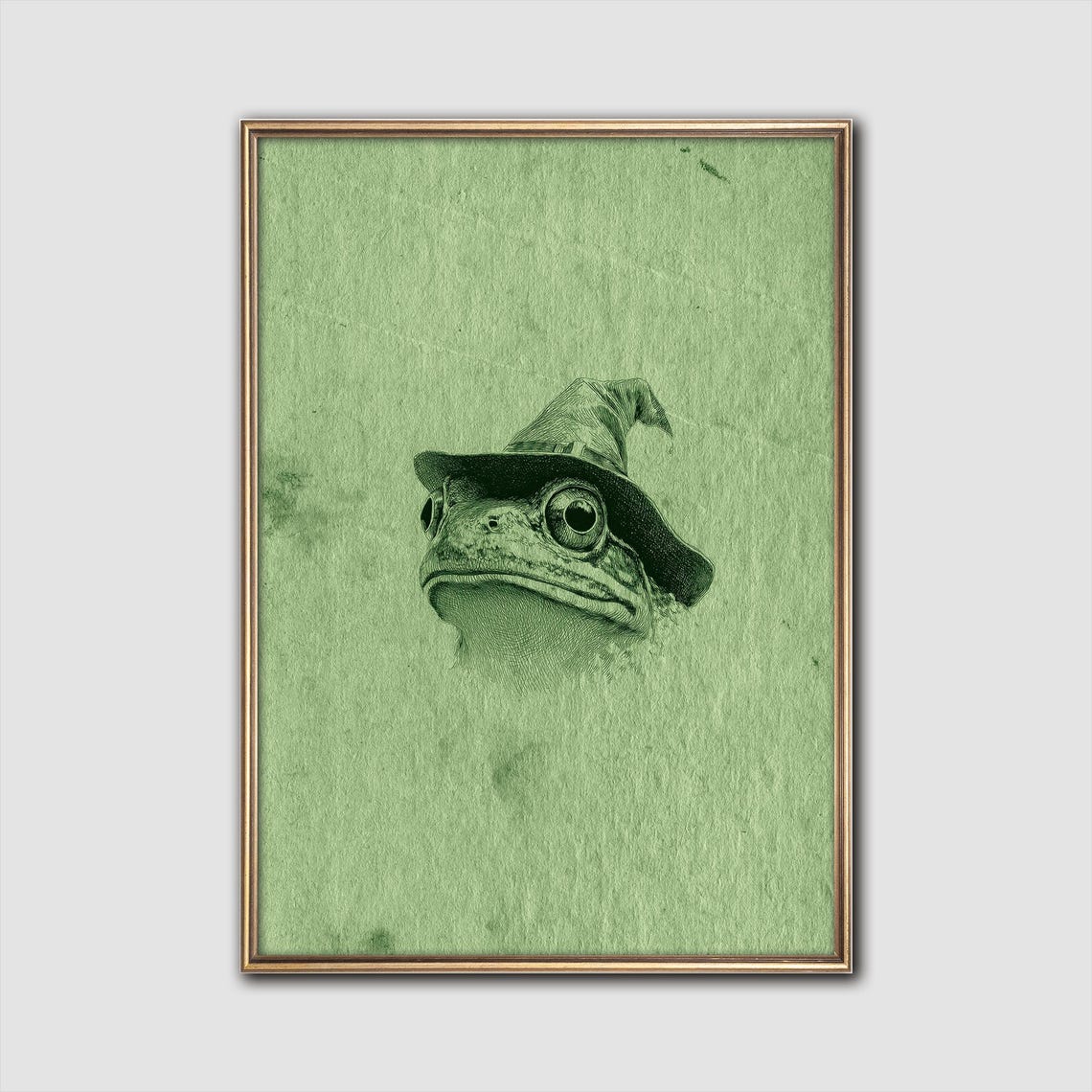 Frog in Witch Hat Vintage Sketch Halloween Toad Illustration Poster