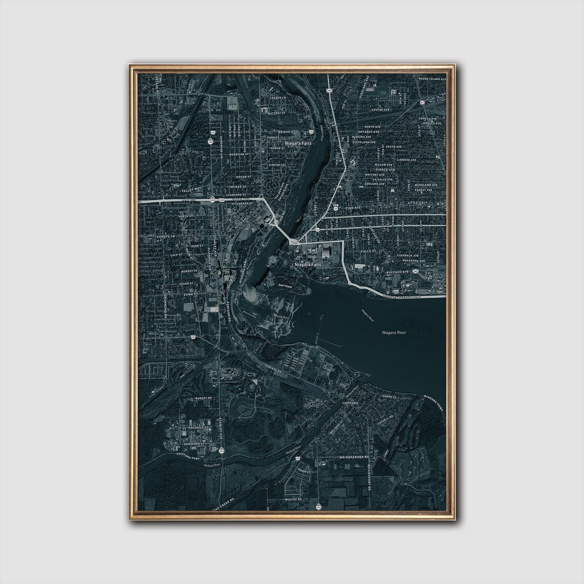 Niagara Falls Moody Map Urban Nature Wall Art