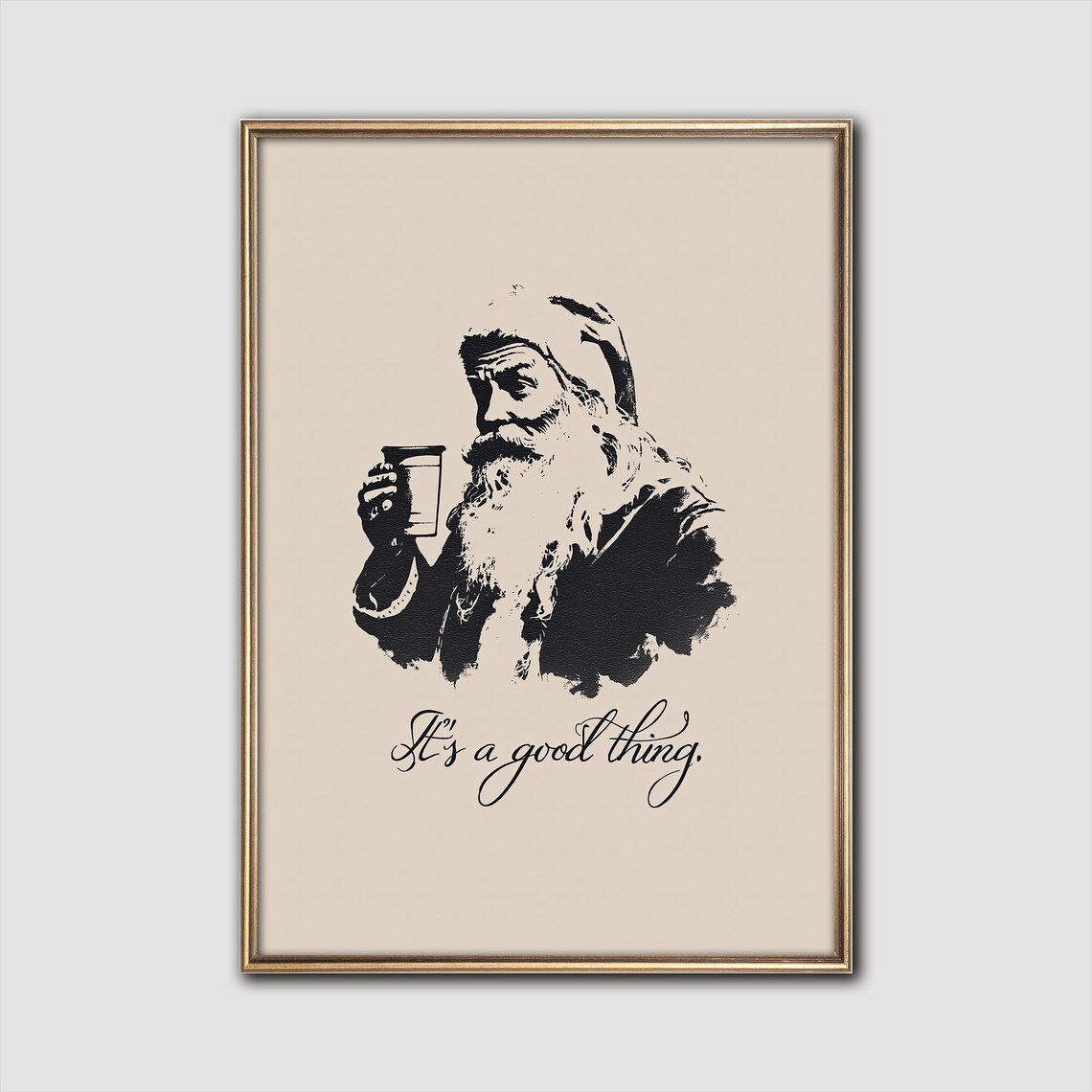 Retro Santa Coffee Funny Christmas Art Print