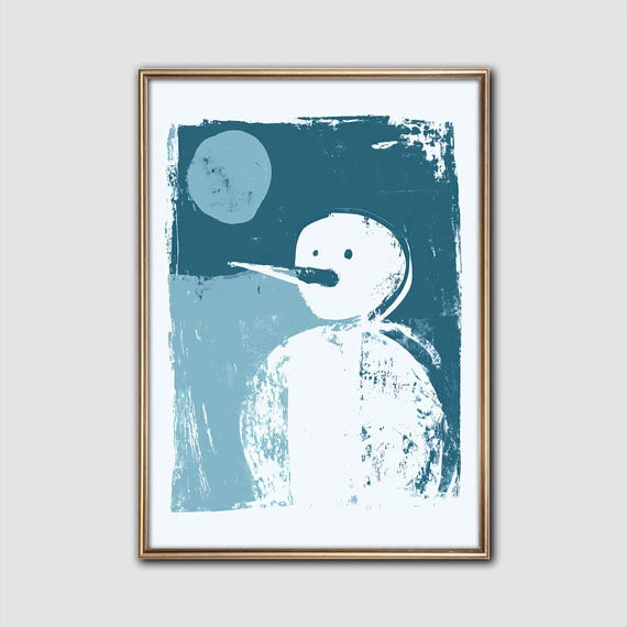 Abstract Snowman Art Winter Wall Decor Minimal Holiday