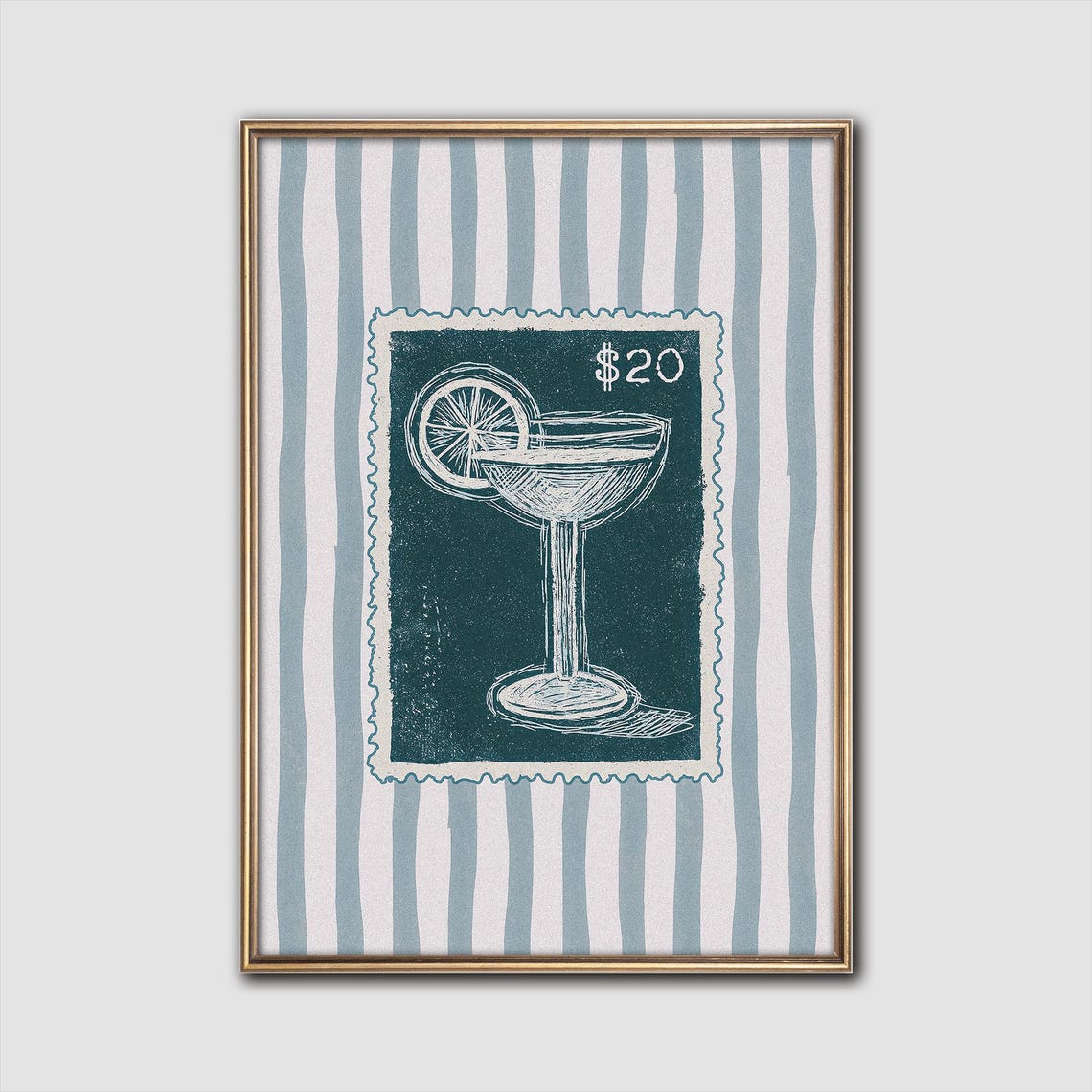 Retro Margarita Cocktail Postage Stamp Vintage Bar Cart Wall Art