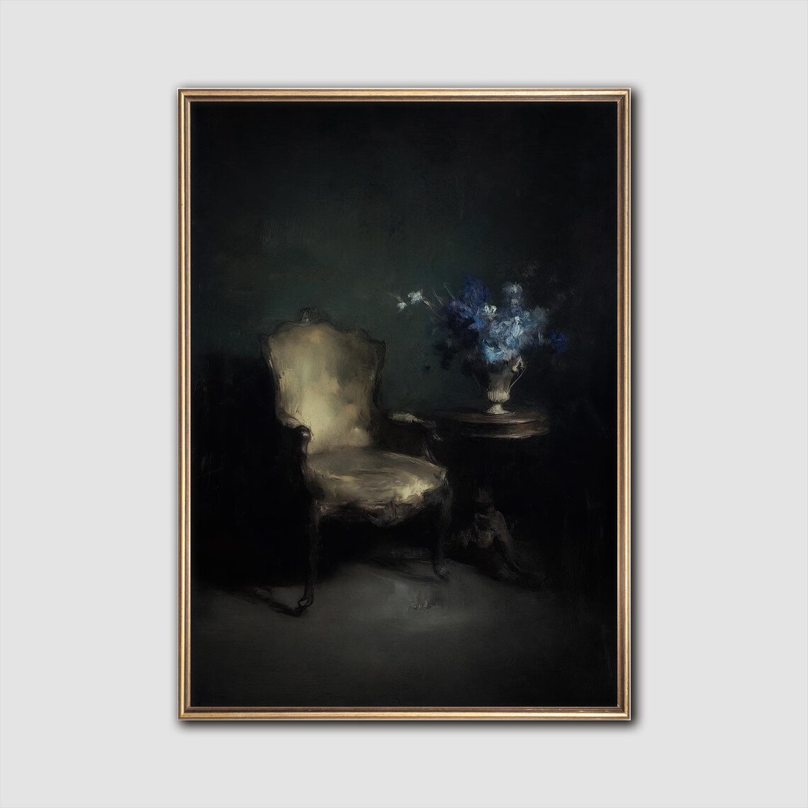 Moody Armchair Floral Print, Gothic Decor Art Print