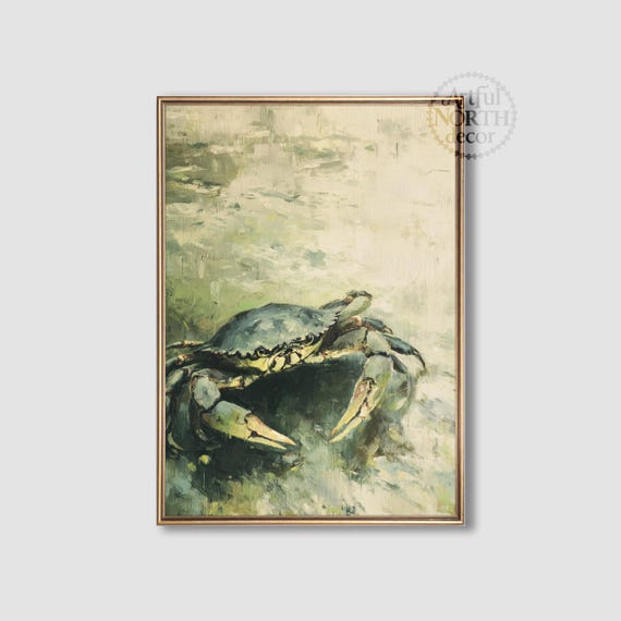 Moody Sand Crab Painting, Coastal Beach Art Print