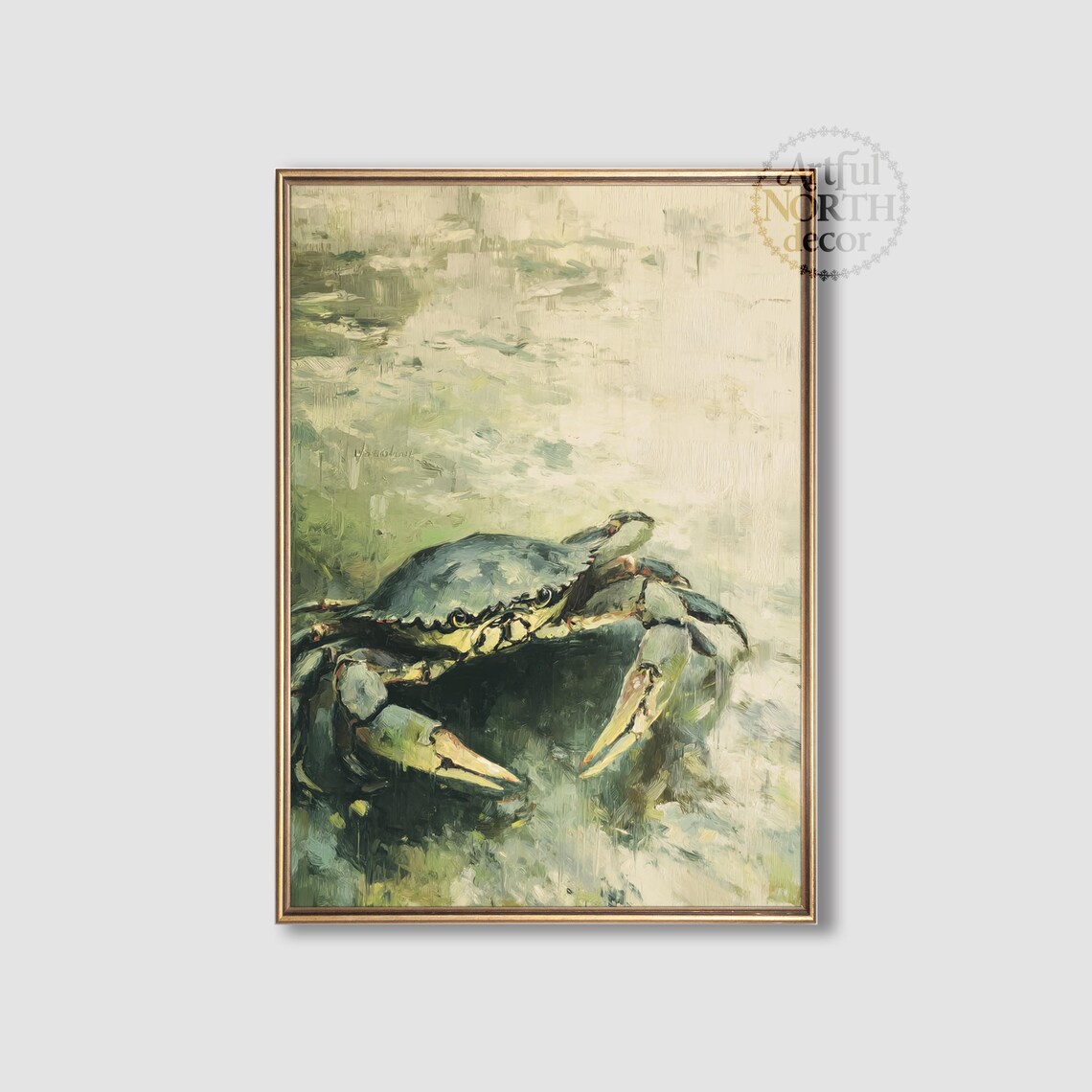Moody Sand Crab Painting, Coastal Beach Art Print