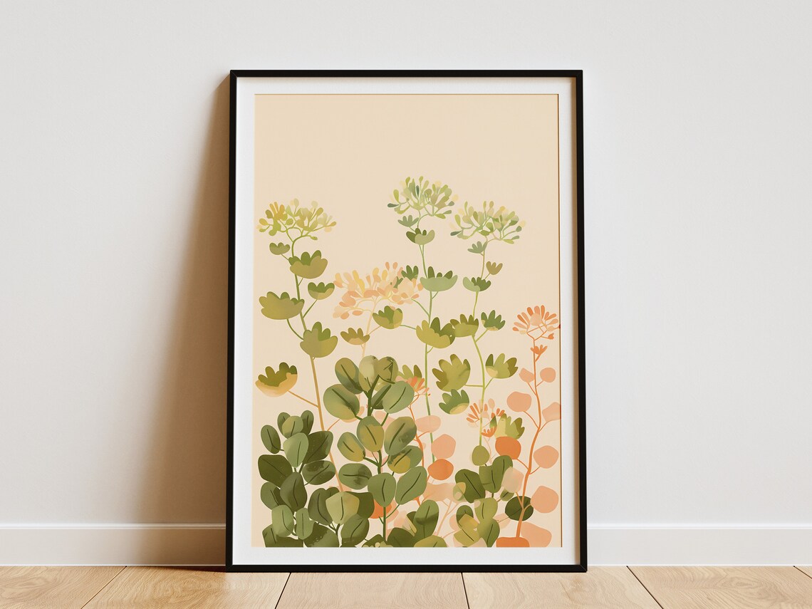 Ethereal Soft Pastel Wildflowers Blooming in Cream Meadow Print