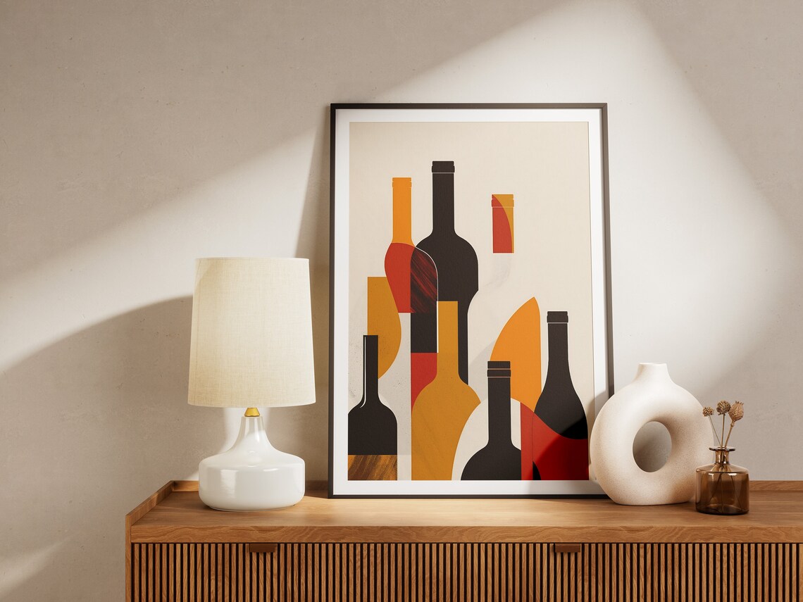 Abstract Wine Bottle Poster, Mid-Century Modern Art Print - Image 2