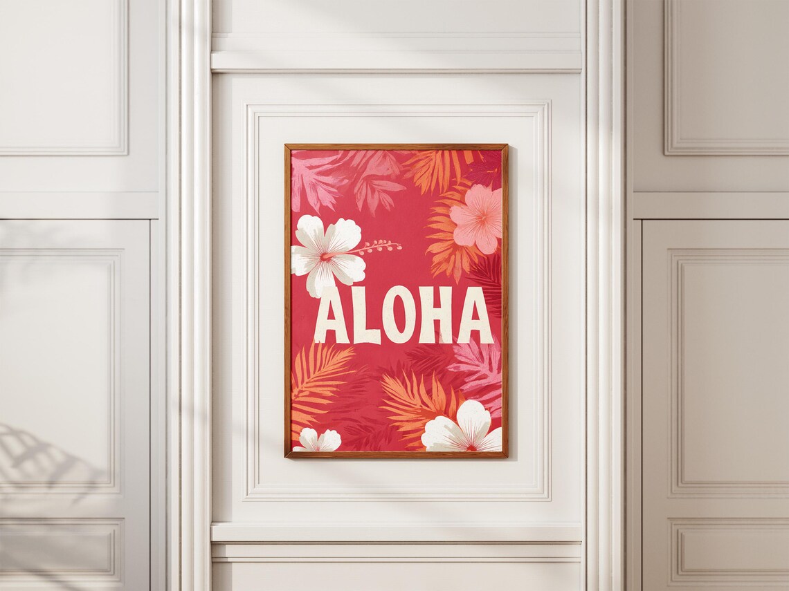 Aloha Typography Poster Red Hibiscus Tropical Floral Island Greeting - Image 2