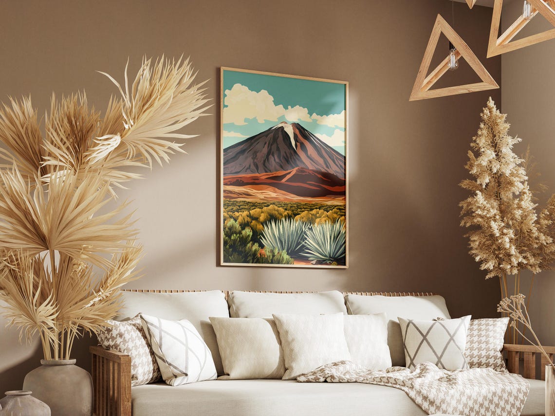 Conical Volcano Red Desert Agave Plants Dramatic Mountain Poster - Image 3
