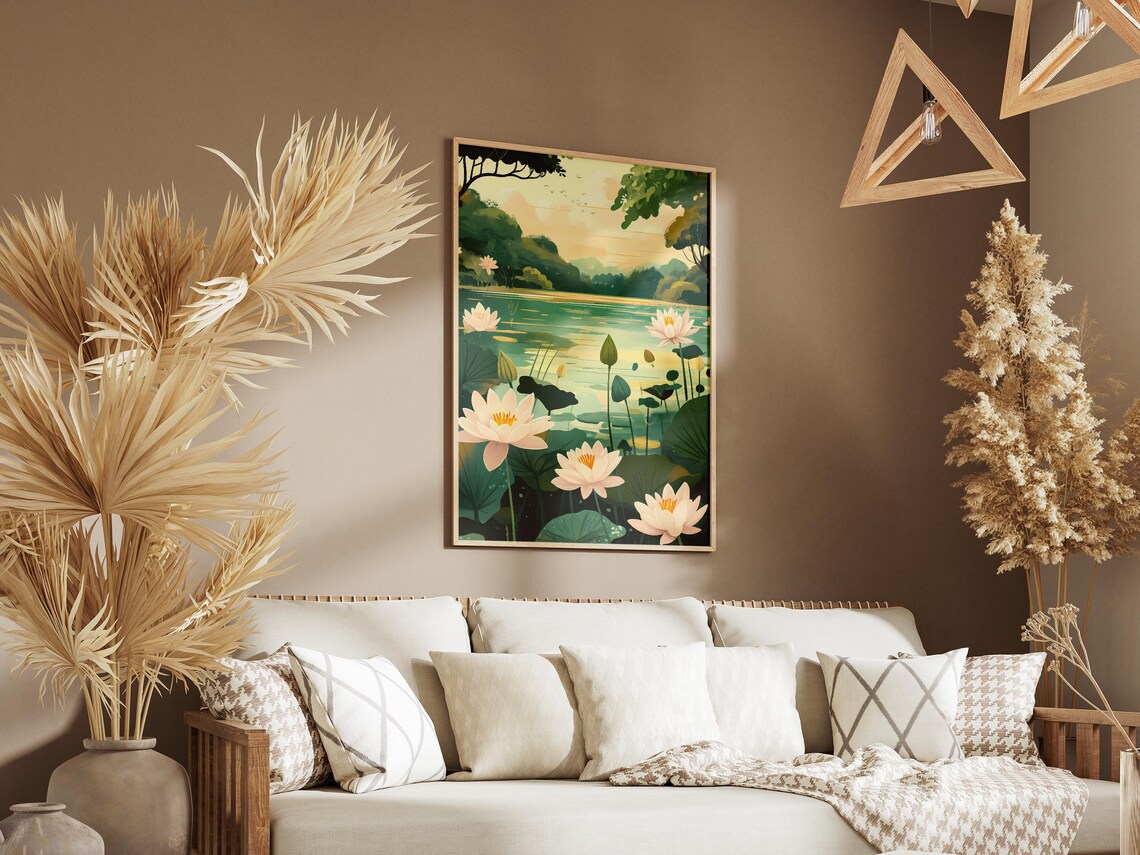 White Water Lilies Peaceful Lake Botanical Illustration Poster - Image 3