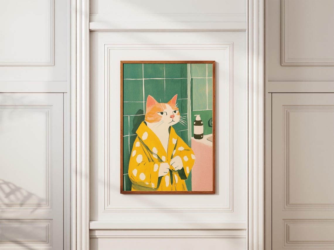 Singapura Cat Bathrobe Poster Bathroom Art Print Matisse Style Lover Gift Whimsical Wall Decor Funny Home - Image 2