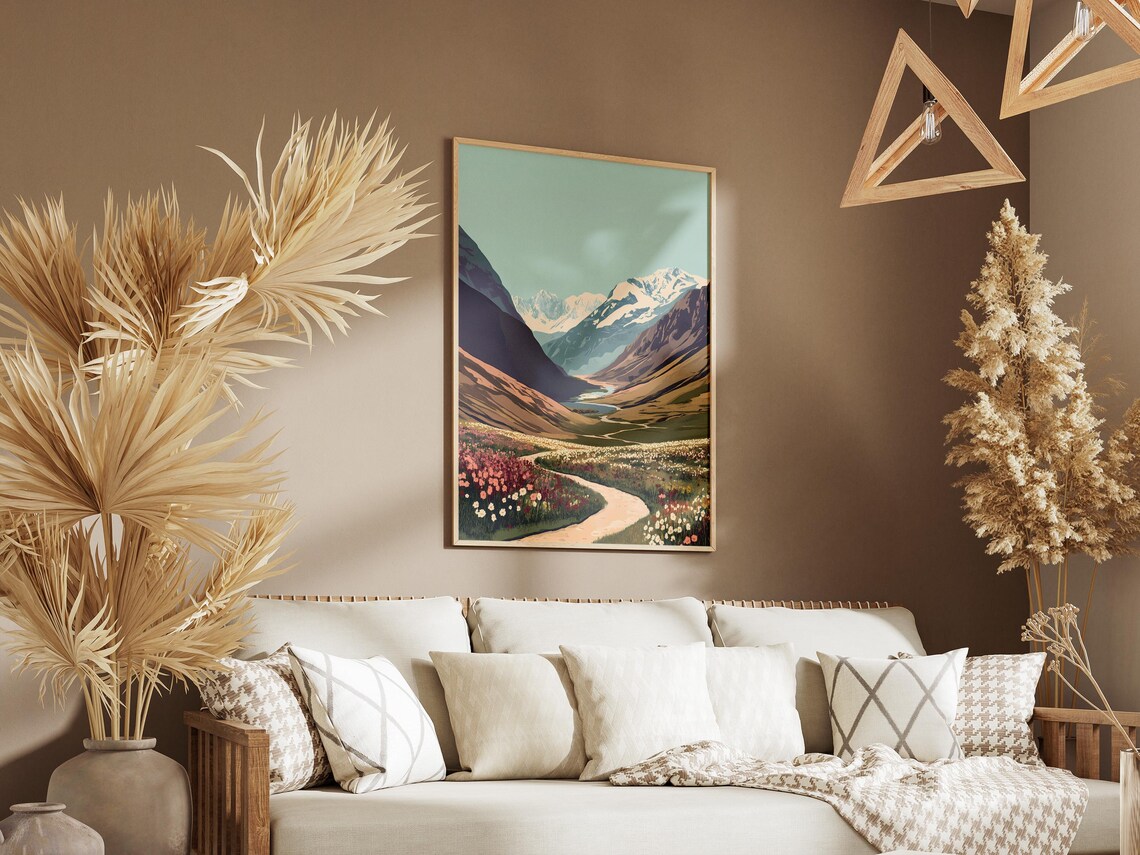 Valley Of Flowers National Park India Poster Floral Mountain Landscape Art Print Nature Illustration Botanical Wall Decor Hiking Travel - Image 3