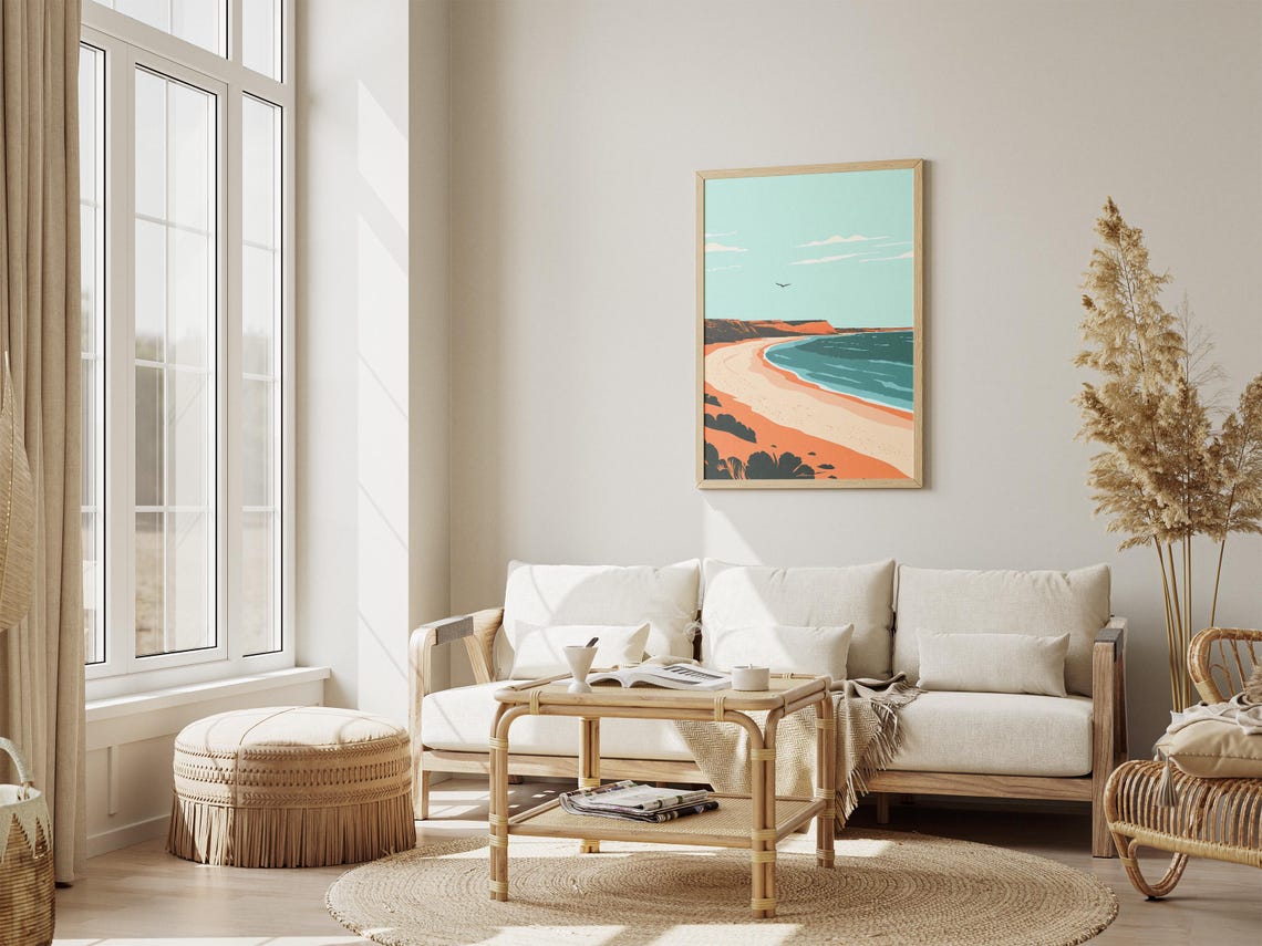 Ningaloo Coast Sandy Beach Bay Orange Cliffs Lone Seabird Poster - Image 4