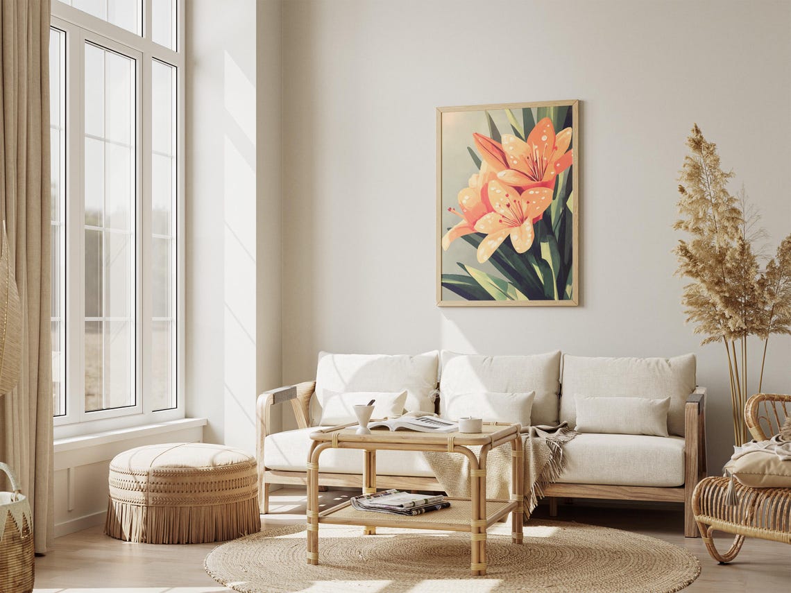Dew Covered Orange Lily Blossoms Botanical Floral Art Poster - Image 4