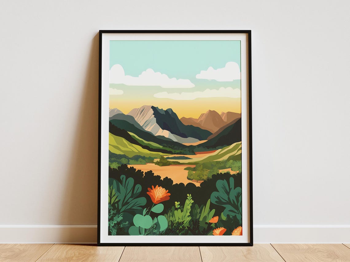 Alpine Sunrise Orange Wildflowers Rocky Peaks Valley View Poster