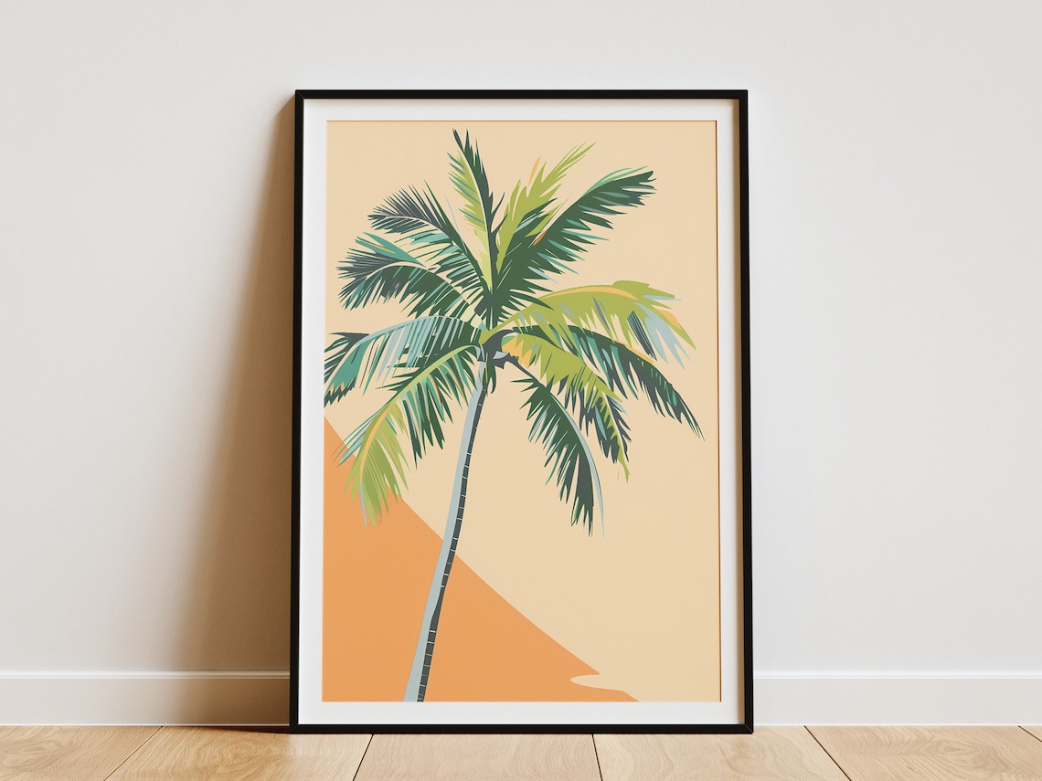 Green Palm Tree Fronds Warm Sand Background Boho Tropical Poster