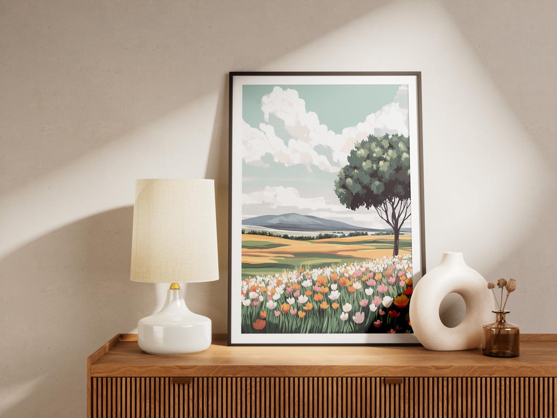 Spring Wildflower Meadow With Lone Tree Rolling Hills Poster - Image 4