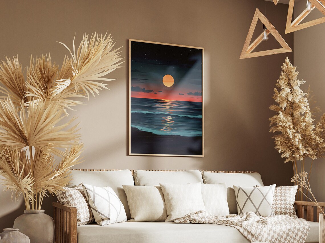 Ocean Moon Poster, Modern Minimalist Coastal Decor - Image 3