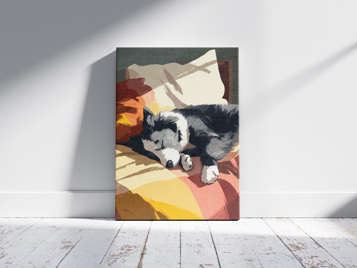 Sleeping Dog on Colorful Quilt Matisse Style Modern Art Poster - Image 2