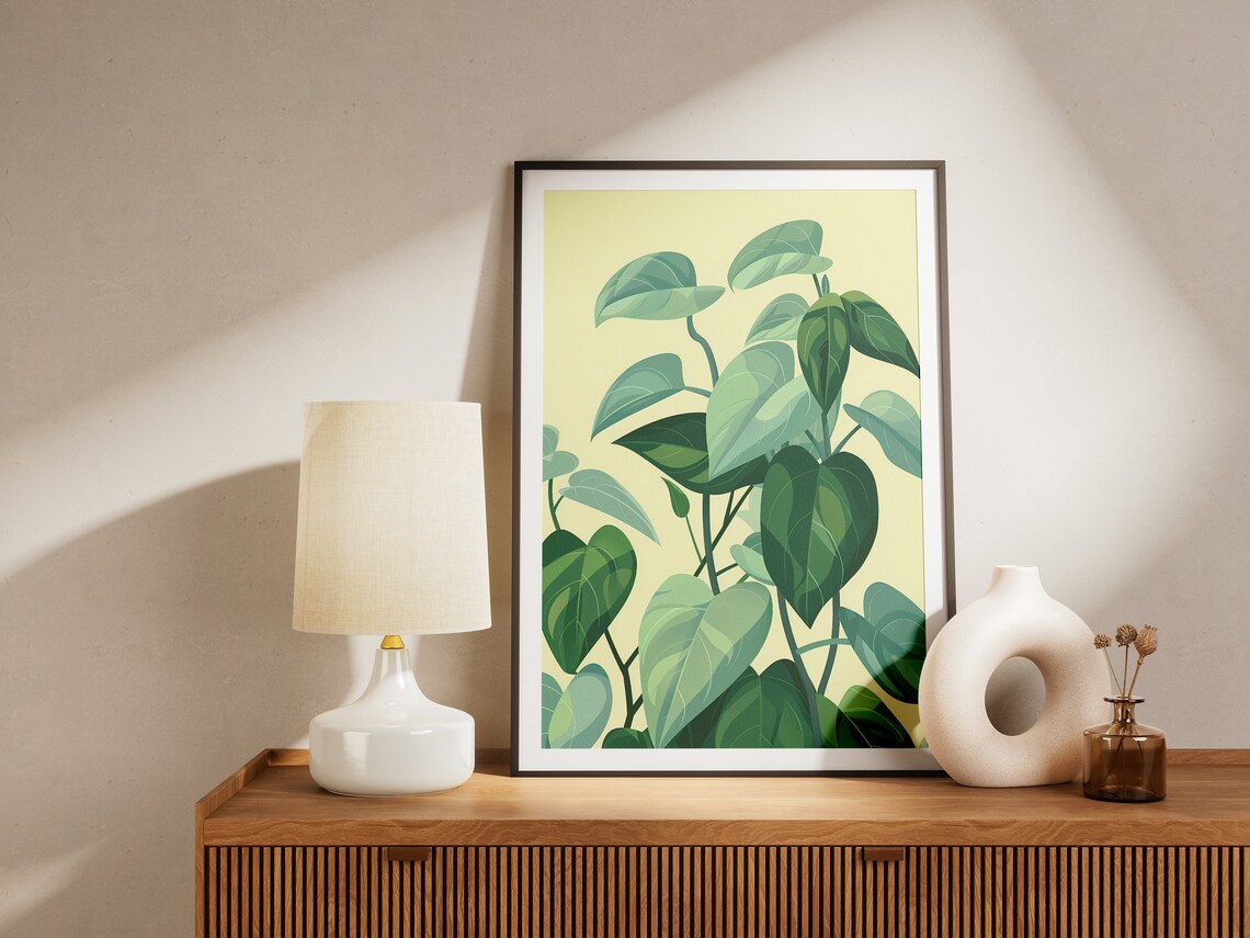 Green Heart Leaves Minimalist Botanical Pale Yellow Nature Poster - Image 2