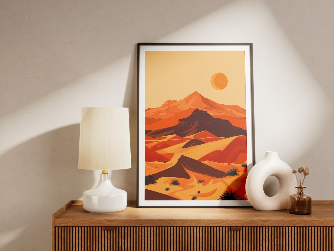 Desert Dunes Mountain Orange Sunset Warm Minimalist Art Poster - Image 2