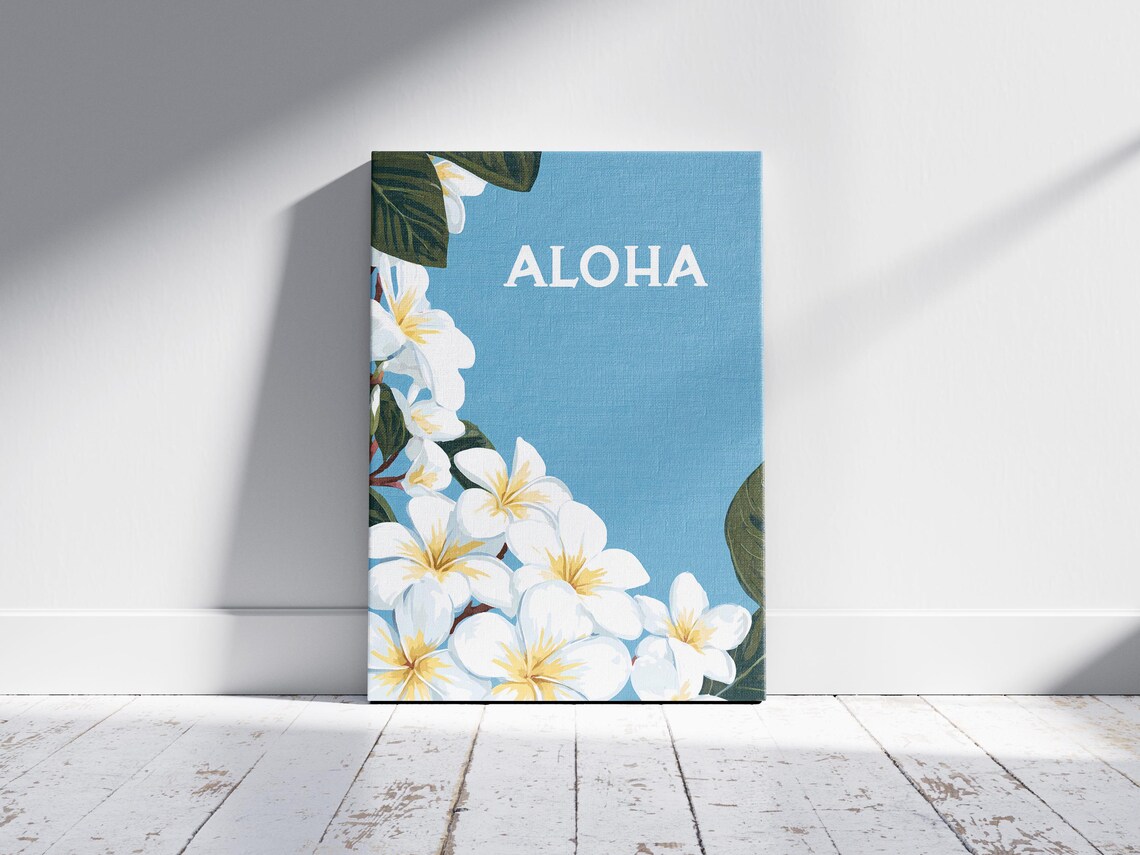 Hawaii Aloha Plumeria White Flowers Blue Tropical Floral Poster - Image 2