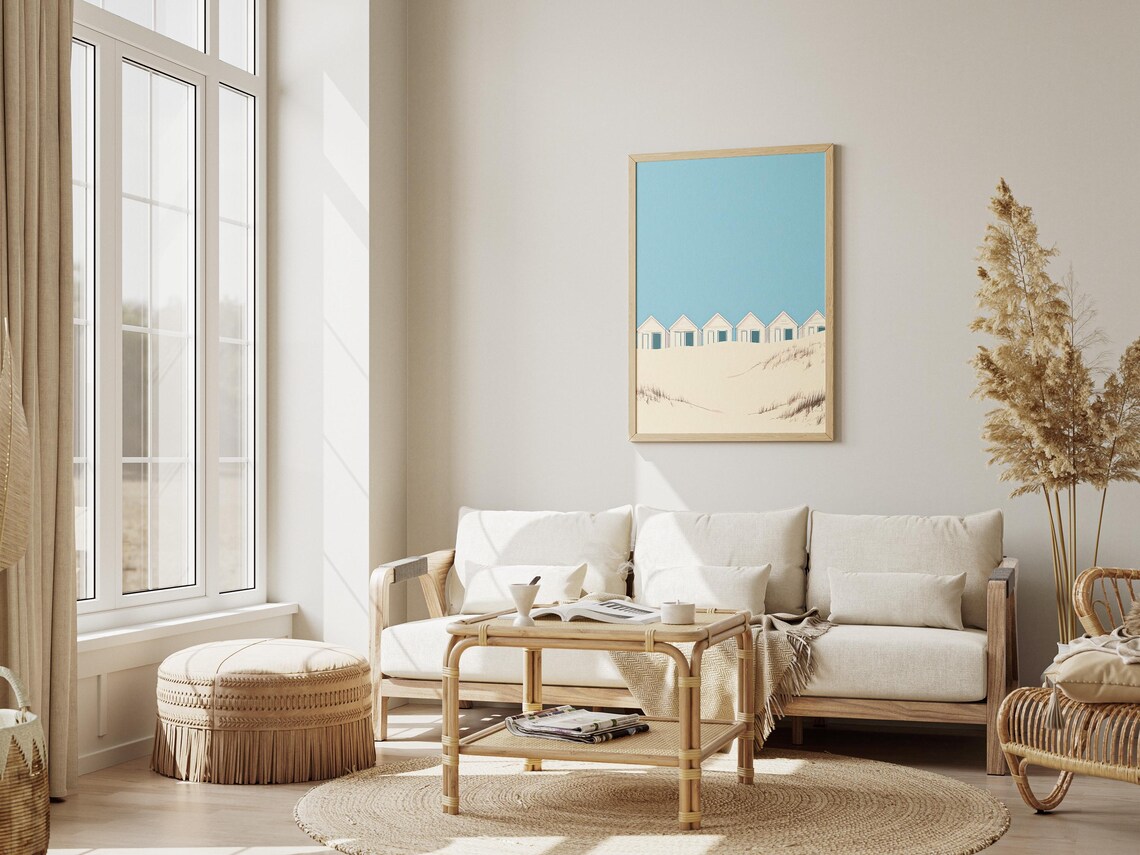 Beach Cabins Row Minimalist Coastal Cottage Dunes Art Poster - Image 3