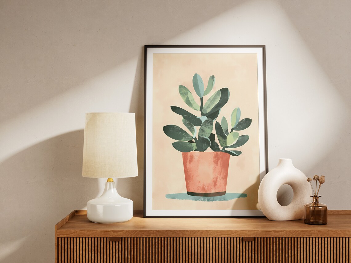 Minimalist Jade Plant Watercolor Botanical Green Leaves Print - Image 2