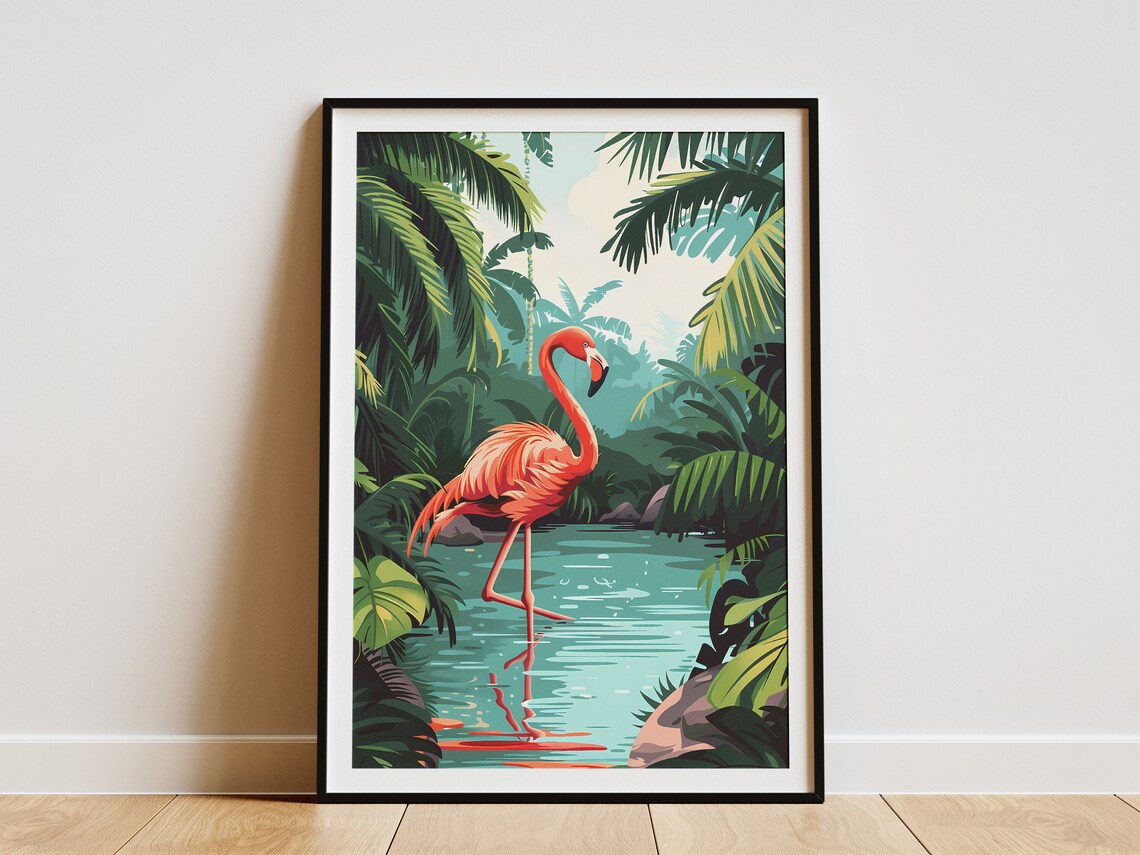 Tropical Flamingo Poster Print, Modern Tropical Decor