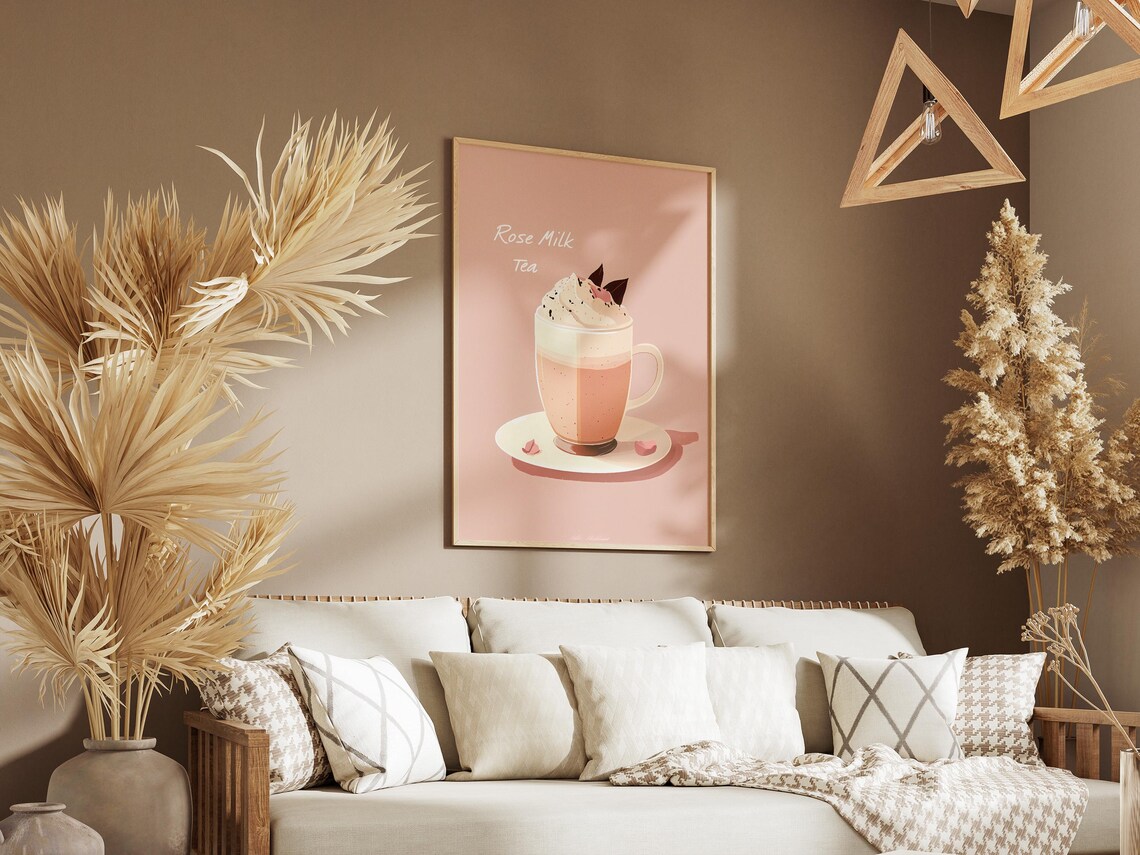 Rose Milk Tea Pink Whipped Cream Cup Cute Kitchen Decor Poster - Image 3