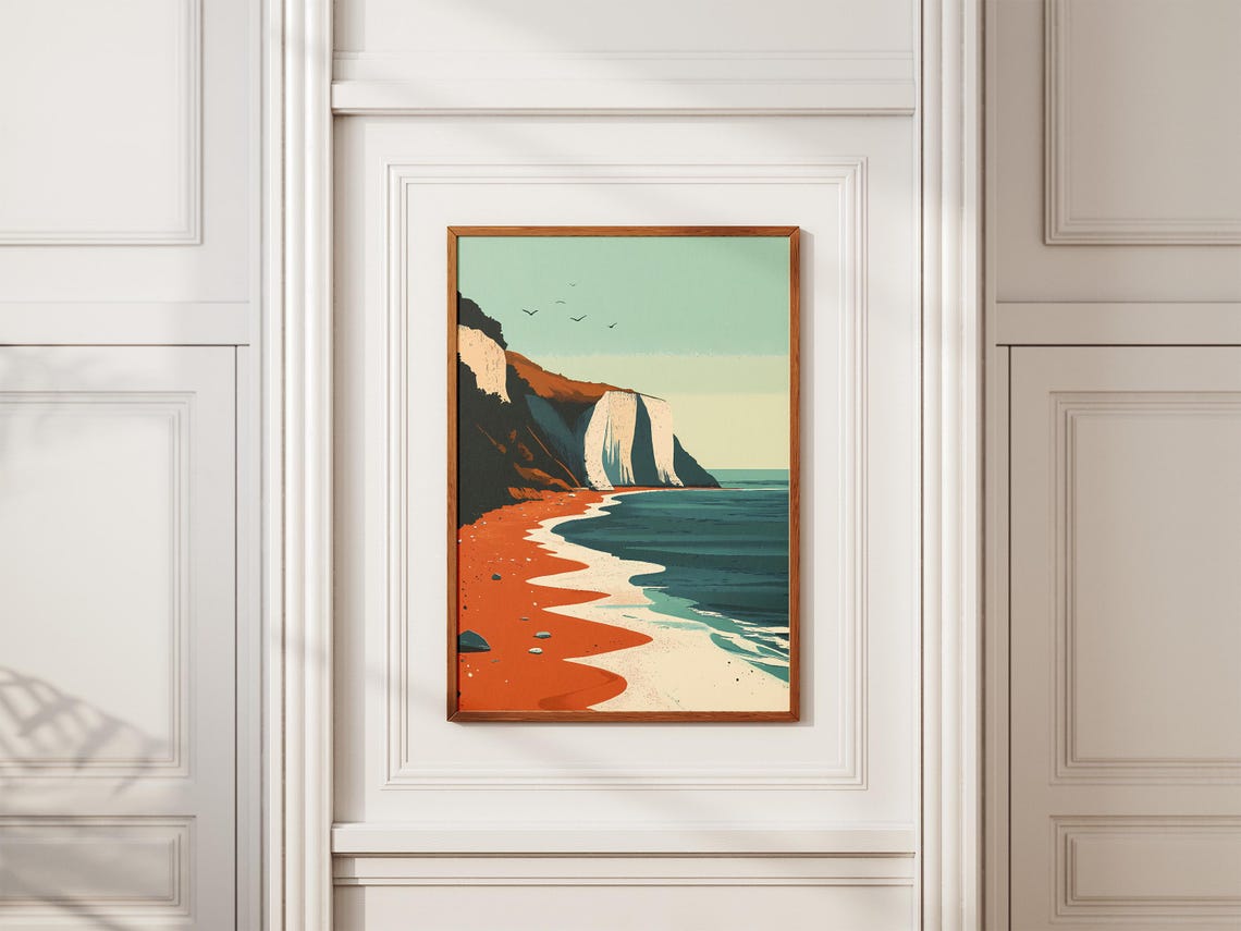 Stevns Klint Denmark White Chalk Cliffs Orange Beach Coast Poster - Image 2
