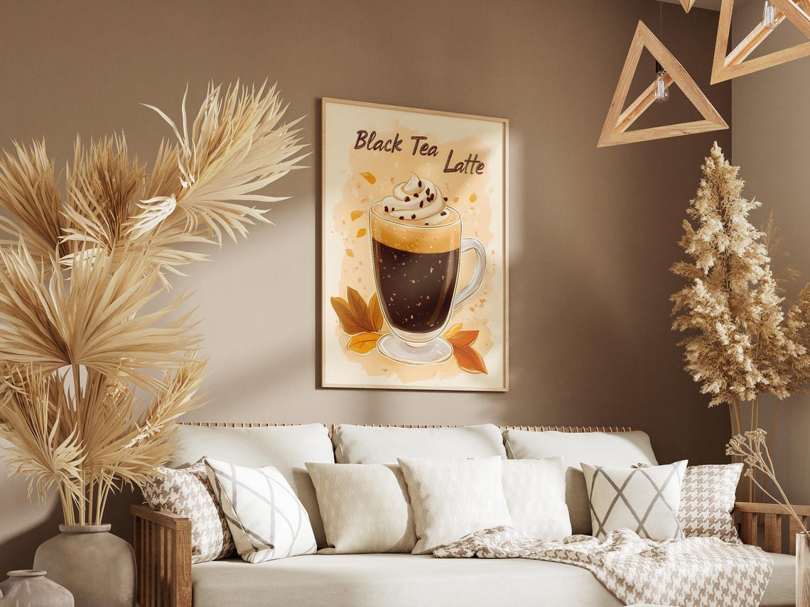 Black Tea Latte In Glass Mug With Whipped Cream Cafe Art Poster - Image 3