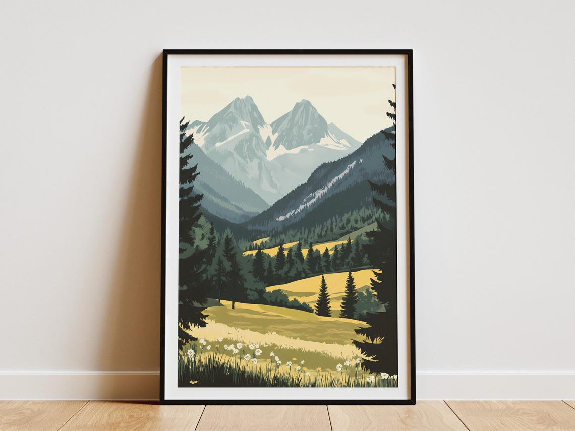 Transylvanian Alps Snowy Peaks Vintage Mountain Travel Poster