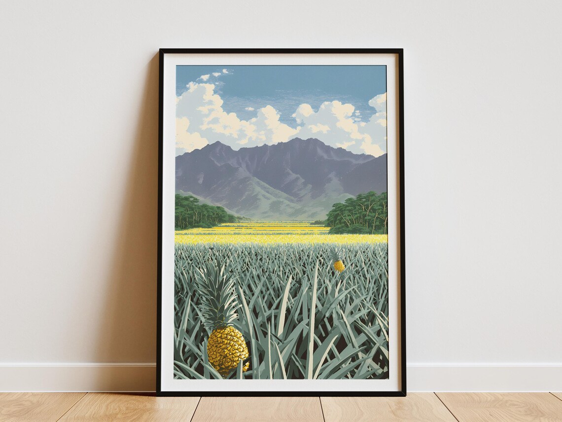 Pineapple Field Landscape With Ripe Fruit And Mountain Backdrop Poster