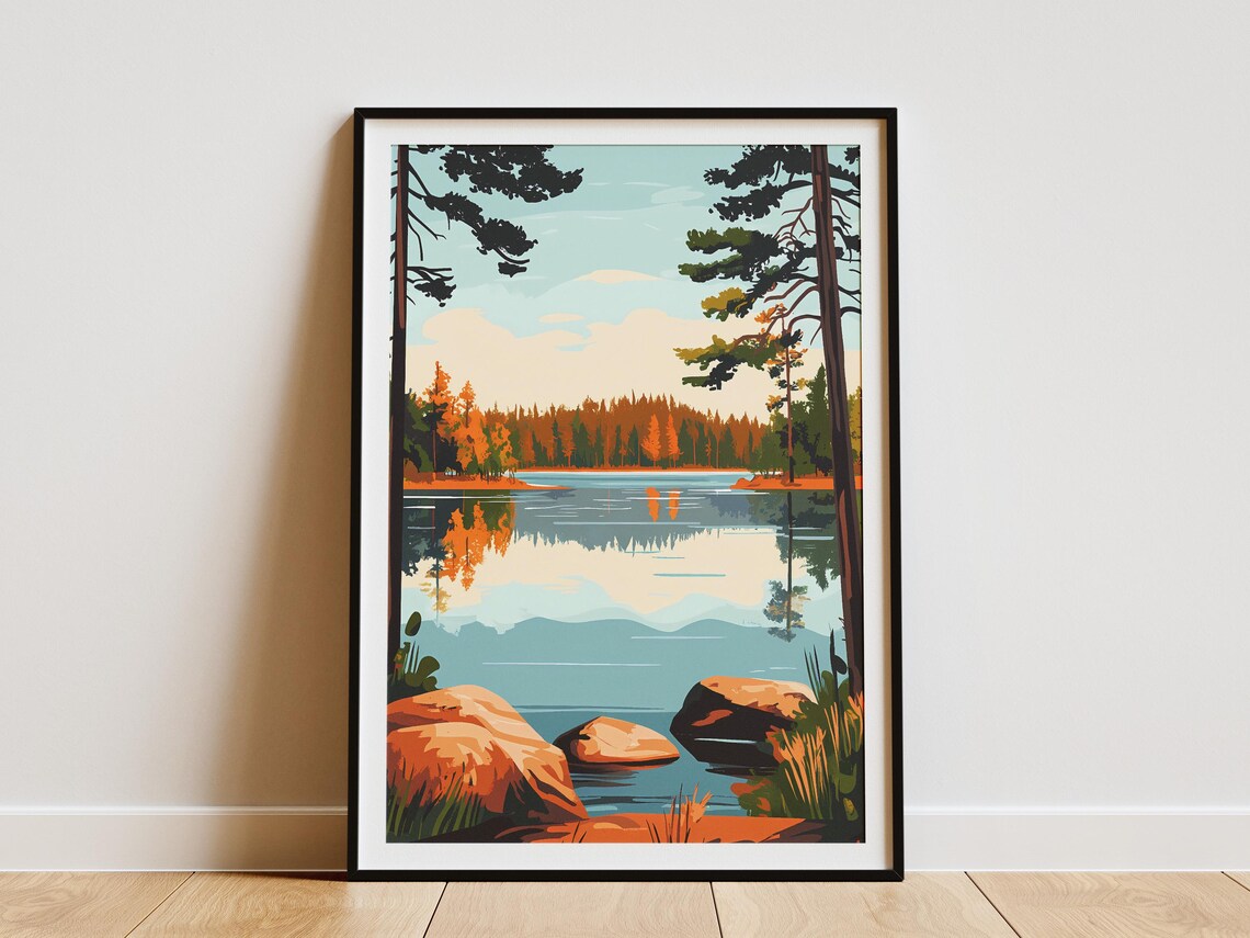 Karelia Lakes Finland Russian Federation Poster Print Scandinavian Lake Nature Wall Art Autumn Landscape Travel Poster Modern Home Decor